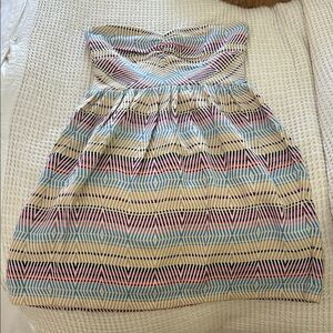Rixy Strapless Multicolor Chevron Dress - Cream, Blue & Pink